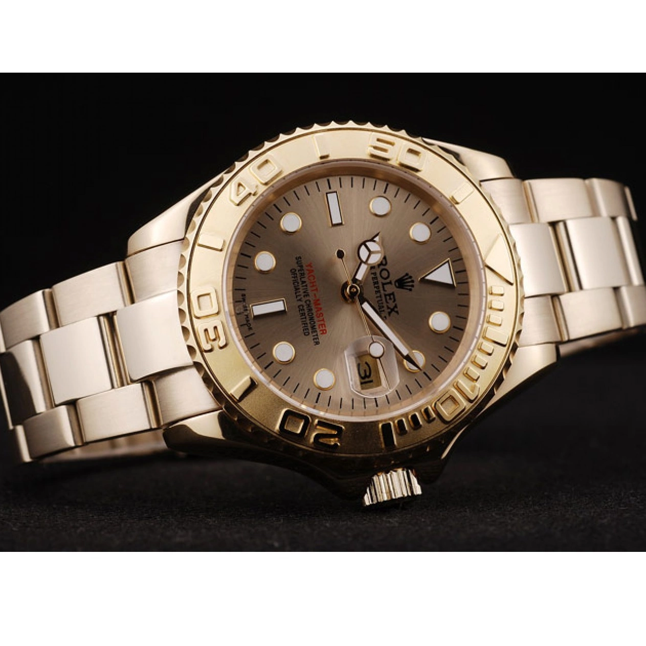 Aaa replica watch Dial Gold Master Rolex Bezel Yacht Gold 98232 0825